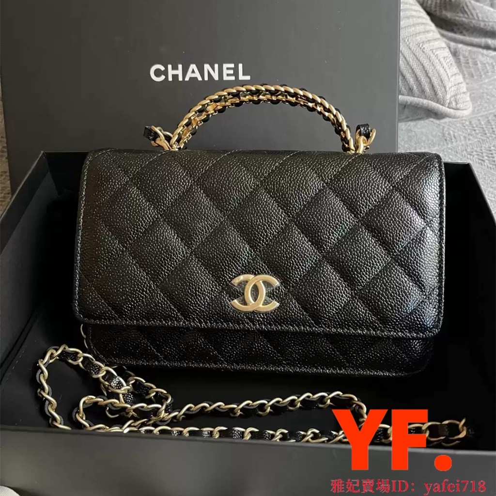 มือสอง] CHANEL 22S รูปแบบใหม่ลายลิ้นจี่จับตัวอักษร WOC หัวเข็มขัดสีทองกระเป๋าสะพายโซ่กระเป๋าสะพายกระ