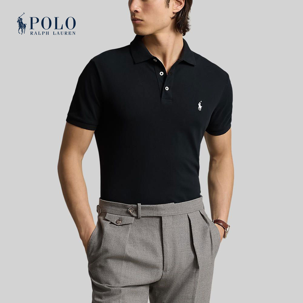 Polo Ralph Lauren เสื้อโปโลผู้ชาย Custom Slim Fit Stretch Mesh Polo Shirt รุ่น MNPOKNI1N822990 สีดำ