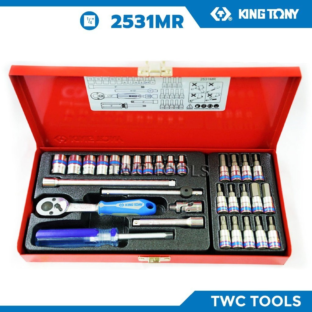 KINGTONY 2531MR บล็อกชุด 1/4" 31 ชิ้น ชุดเครื่องมือ บ๊อกชุด 2หุน ชุดบล็อก บล็อกชุดเล็ก ลูกบล็อกเดือย