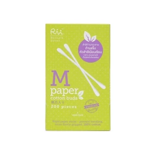 Rii M Paper Cotton Buds สำลีก้านกระดาษริอิ หัวขนาดกลาง 200ก้าน/กล่อง