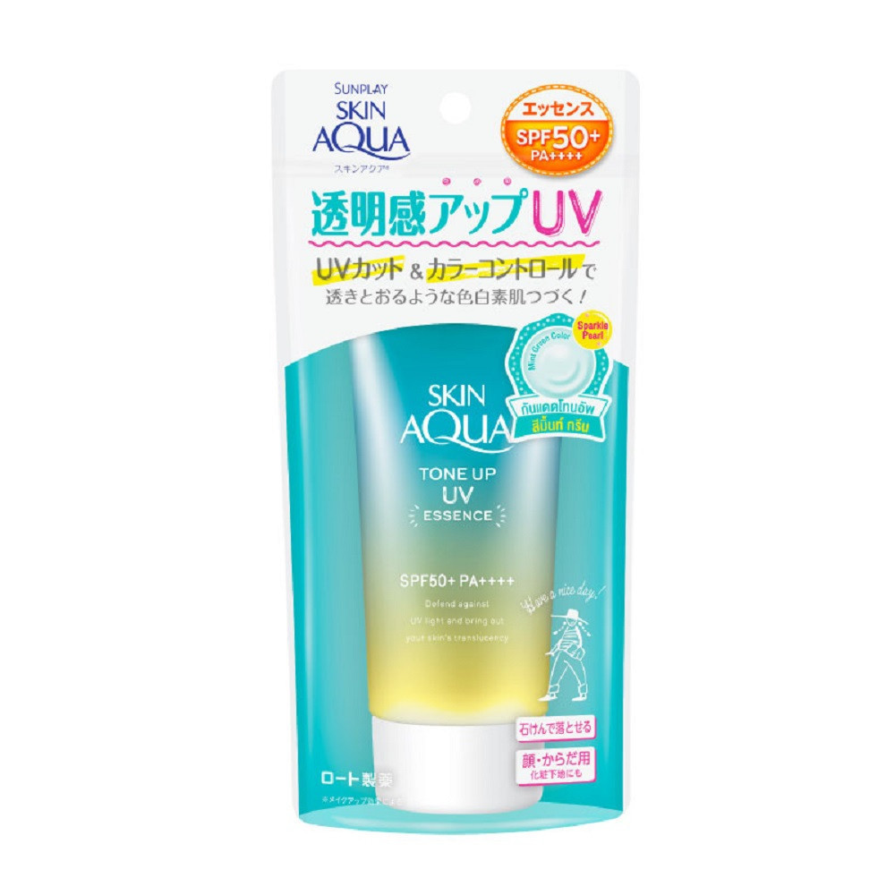 Sunplay Skin Aqua ซันเพลย์ สกิน อะควา โทนอัพ ยูวี เอสเซ้นซ์ เอสพีเอฟ 50+ พีเอ++++ (มิ้นท์ กรีน) 80กรัม