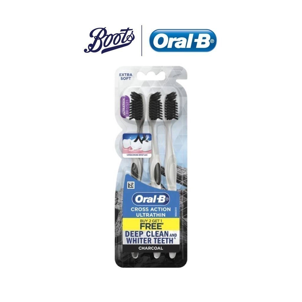 Oral-B ออรัล-บี แปรงสีฟัน ครอสแอคชั่น อัลตร้าธินชาร์โคล แพ็ค3