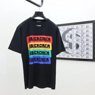 Balenciaga 2023 เสื้อยืดลําลอง แขนสั้น พิมพ์ลายโลโก้ แฟชั่นสไตล์ยุโรป และอเมริกา สําหรับผู้ชาย และผู้หญิง