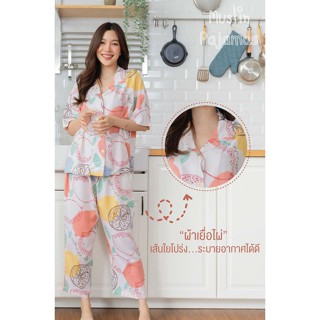 ชุดนอน Muslin pajamas [ โค้ด MUSSEP130 ลด 130 ฿] ชุดนอนผ้าเยื้อไผ่-แขนสั้นขายาว-ทรงโอเวอร์ไชส์ (G110)