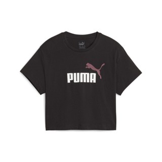 PUMA KIDS - เสื้อยืดเอวลอยเด็กโต Girls Logo สีดำ - APP - 84534674