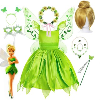 ☋✁Spot Tinker Bell Princess Dress ดอกไม้สีเขียว Fairy Tinker Bell Dress Elf Princess Dress เครื่องแต่งกาย Cos เครื่องแต่