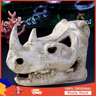 ใหม่ Rhino Skull เครื่องประดับภูมิทัศน์สัตว์กะโหลกประดับตู้ปลา