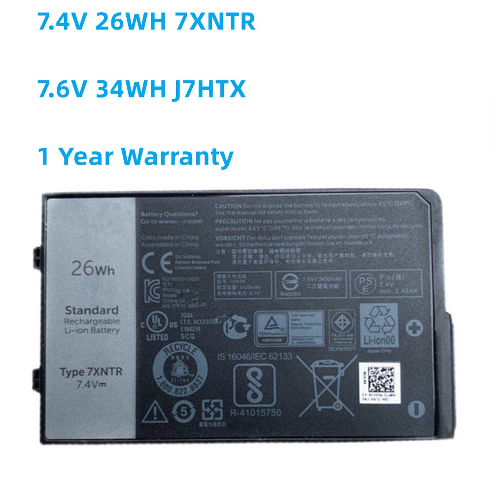New 7.4V 26WH 7XNTR 7.6V 34WH J7HTX 2JT70 Laptop Battery For Dell Latitude 12 7202 7212