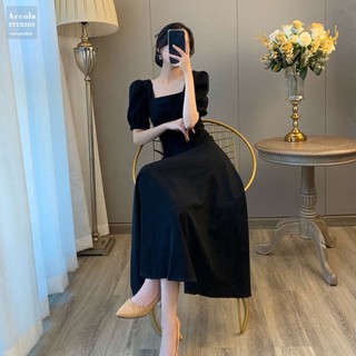 สาวอวบ เดรส เดรสยาว 2023 ใหม่ของผู้หญิงสไตล์เฮปเบิร์นความรู้สึกระดับไฮเอนด์ชุดสีดําเล็ก ๆ น้อย ๆ ฤดูร้อนระเบิดคอสี่เหลี่ยมแสดงบางขนาดใหญ่ไขมันมมชุด