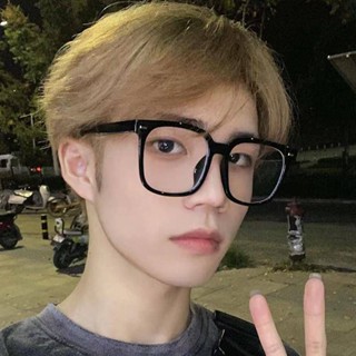 แว่นกรองแสง แว่นตาขนาดใหญ่กรอบสีดำย้อนยุคชายญี่ปุ่นทรงเหลี่ยมอ้วนใหญ่หน้ากลมบางแต่งหน้าเปลือยนิยมในโลกออนไลน์หญิงสายตาสั้นสามารถจับคู่ได้