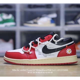 Nike Air Jordan 1 Low GS "White/Black/Pink" AJ1 Low Top Classic Retro Cultural รองเท้าผ้าใบลําลอง เหมาะกับการเล่นบาสเก็ตบอล