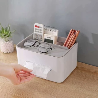 HomeDee กล่องทิชชู่ ใช้ในบ้าน มีช่องเก็บมือถือ รีโมท เครื่องสำอางได้ ประหยัดพื้นที่ เรียบร้อยสวยงาม