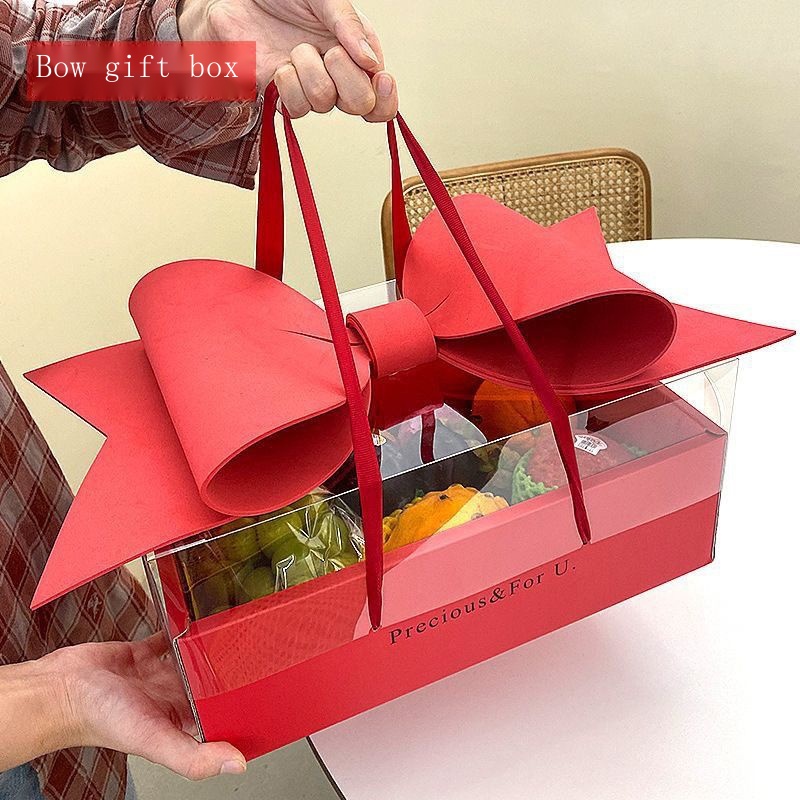 ชุดกล่องของขวัญ ใส่ผลไม้ เน็ตธนู และเน็ต ลายคริสต์มาส ระดับไฮเอนด์ สร้างสรรค์ diy สี่ชิ้น