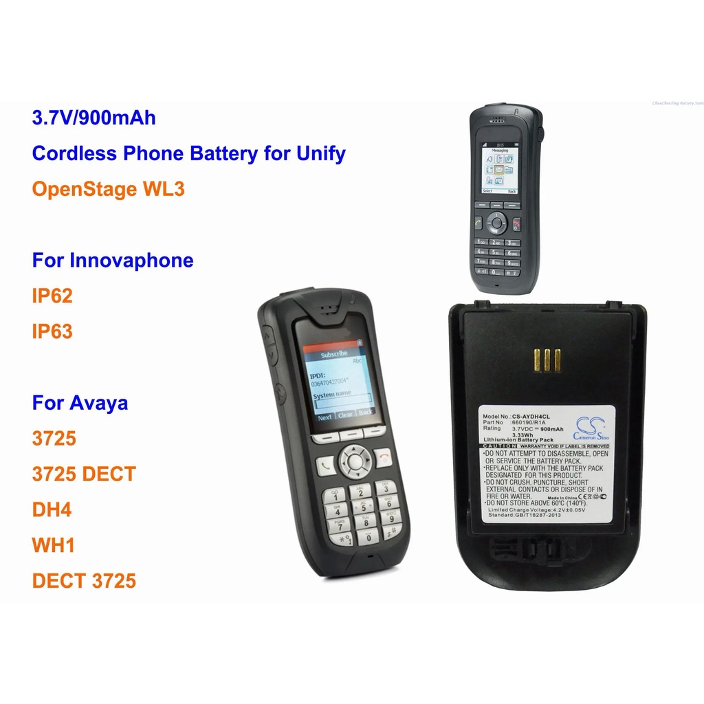 FIIN OrangeYu 900mAh Battery for Avaya DECT 3725, 3725, 3725 DECT, DH4, WH1, For Innovaphone IP62, I