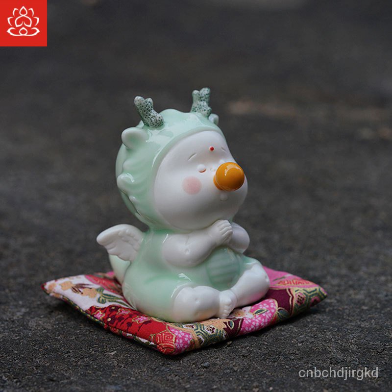 เซรามิกน่ารักปีมังกรนักษัตรมาสคอตมังกรฟ้าขนาดเล็กเครื่องประดับตกแต่งการ์ตูนน่ารักของที่ระลึกบนเดสก์ท