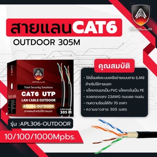APOLLO สายแลน CAT6 UTP รุ่น APL306-OUTDOOR สายแลน Lan Cable Outdoor สําหรับใช้ภายนอก 305m./Box