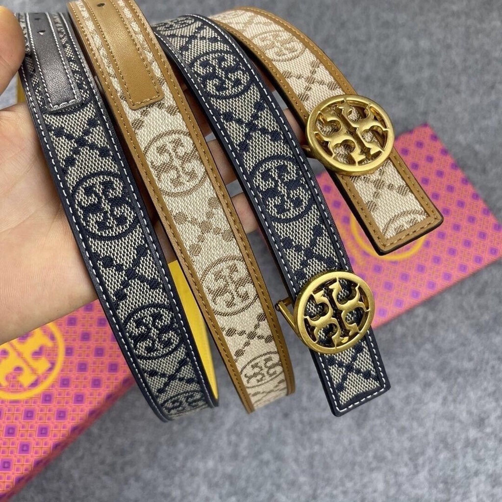 Tory Burch เข็มขัดผู้หญิง TB ใหม่แฟชั่นอเนกประสงค์แนวโน้ม Frontline สไตล์เกาหลีเข็มขัดหนังแท้เข็มขัด