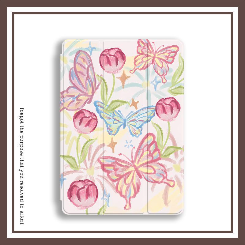 Doodle flower butterfly เคสไอแพด air 4 5 mini4/5/6 เคส iPad 10.2 gen7/8/9 case iPad gen10 pro11 2022 cover pen slot