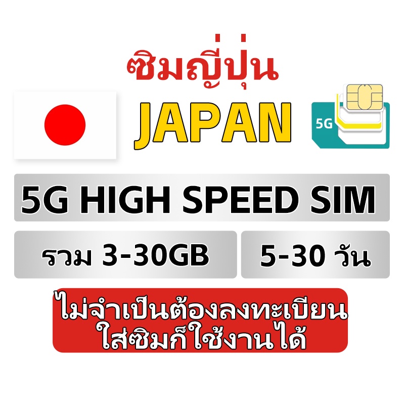 (KDDI/softbank 5G เครือข่ายที่รวดเร็ว) Japan travel sim ซิมท่องเที่ยวญี่ปุ่น total 5GB/10GB/20GB/30G