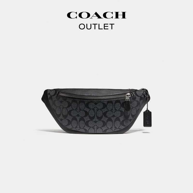 ◑COACH/Coach Outlet Men s Classic Logo WARREN กระเป๋าคาดเอว กระเป๋าสะพายข้าง