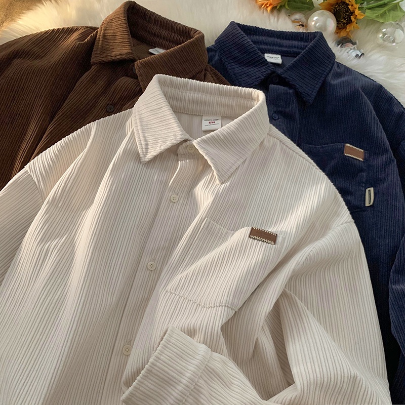 เสื้อเชิ้ตแขนยาวผู้ชาย ผ้าลูกฟูก ทรง Oversize ผ้าดีมากนุ่มด้วย ใส่คลุมกันแดดกันหนาวได้น๊า