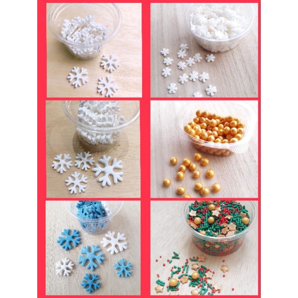 White Snowflakes เกล็ดหิมะสีขาว ดาวสีทอง น้ำตาลเกล็ดหิมะสีขาว น้ำตาลติดขนม sugar cake topper Christmas sprinkle cookie