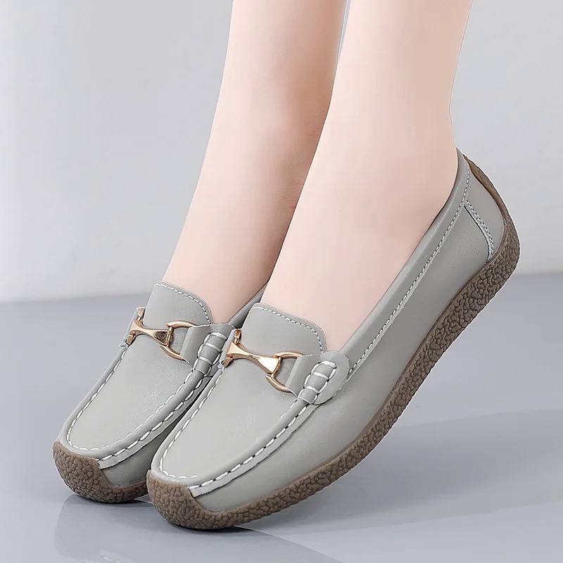 2023 New Spring /autumn Women Flats Genuine Leather Moccasins Woman Casual Shoes Slip-on Loafers Female Boat Shoes Big S