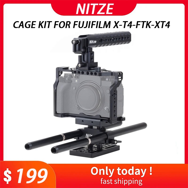 Nitze Cage Kit สำหรับ Fujifilm X-T4-FTK-XT4พร้อม PA14 NATO Handle,PB05B Baseplate และแท่งในตัว Arca Swiss Plate CAMERA C
