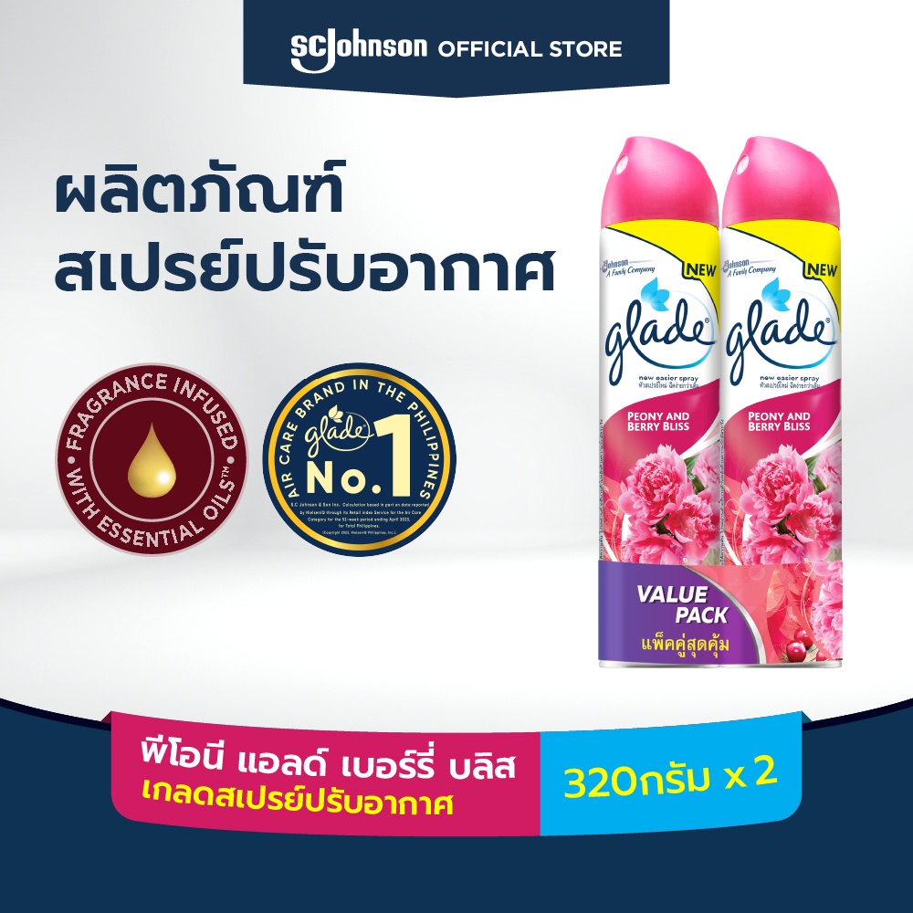 เกลดสเปรย์ปรับอากาศ กลิ่นพีโอนีแอนเบอรี่บลิส 320มล. แพ็คคู่  Glade Aerosol Spray Air Freshener