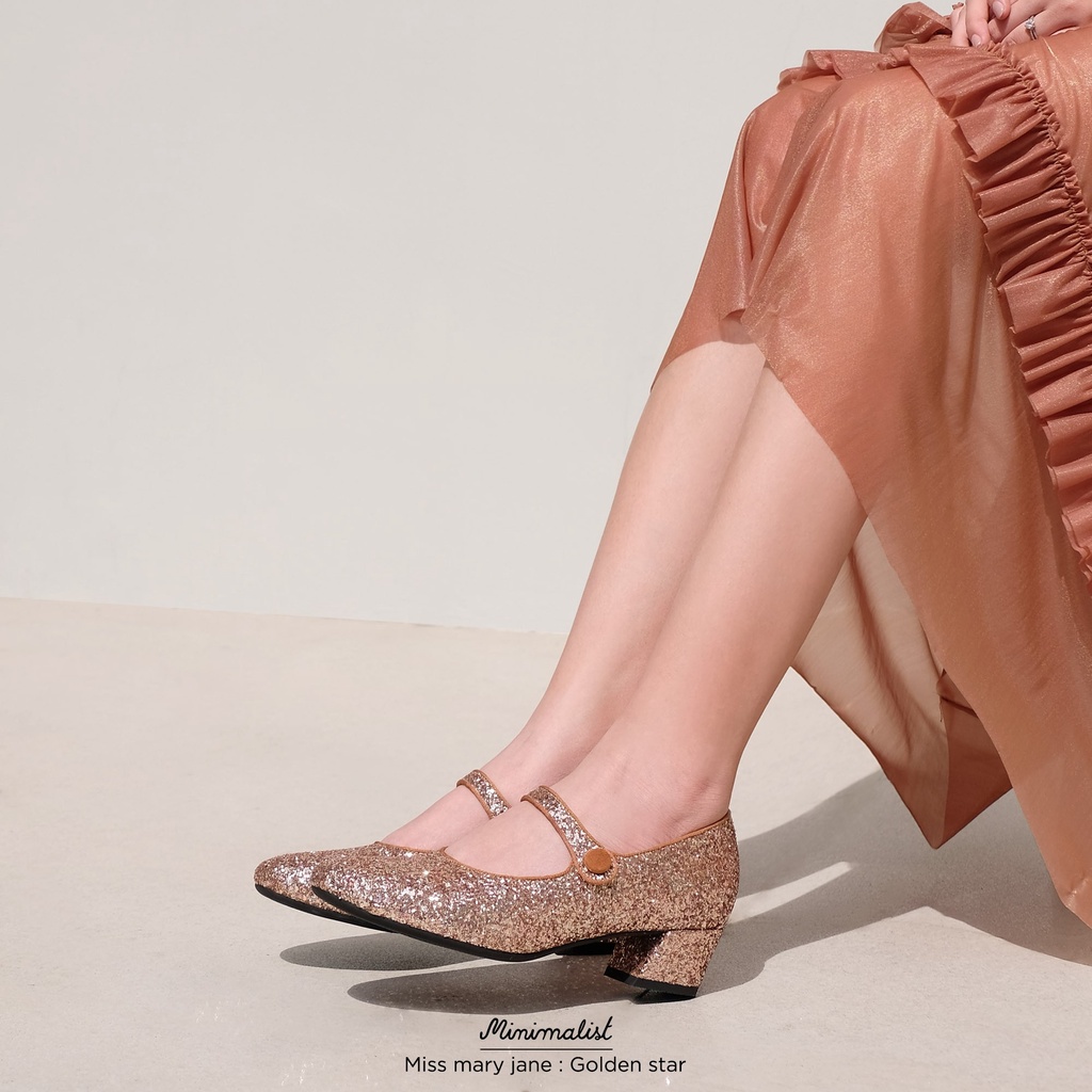 𝐌𝐈𝐍𝐈𝐌𝐀𝐋𝐈𝐒𝐓 รองเท้าหนังแกะ รุ่น Miss Mary jane (Golden star) พรางเท้าให้เรียวสวย ส้น block-heel เดินสบายมาก