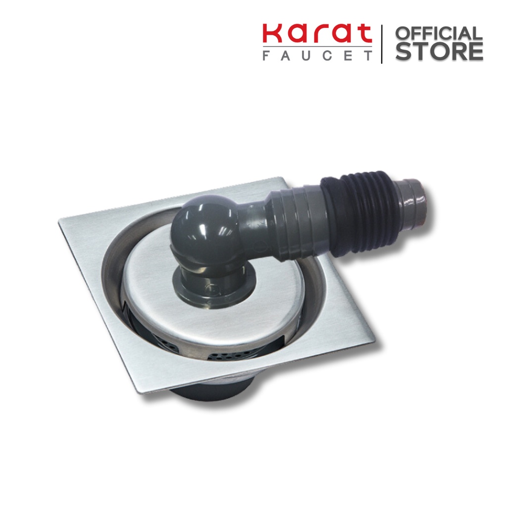 Karat Faucet ตะแกรงระบายน้ำทิ้งแบบเหลี่ยม (ฝาปิดกลมพร้อมข้อต่อท่อระบายน้ำเครื่องซักผ้า)  รุ่น KA-01-