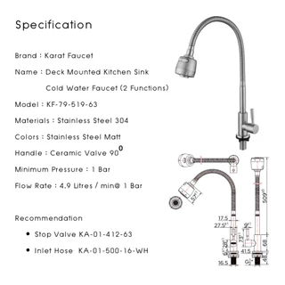 Karat Faucet ก๊อกซิงค์ ติดบนเคาน์เตอร์ แบบงวงอิสระ ปรับน้ำ 2 ฟังก์ชั่น รุ่น KF-79-519-63