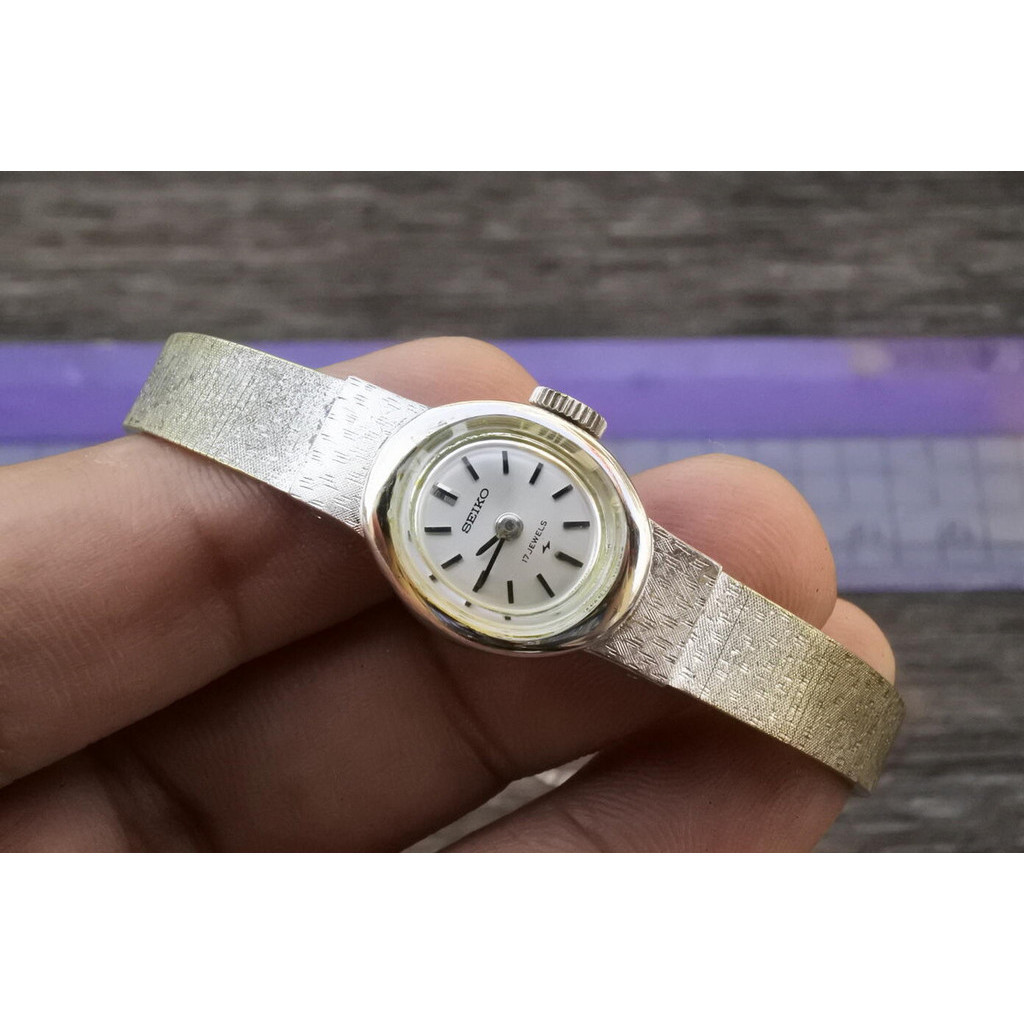 นาฬิกา Vintage มือสองญี่ปุ่น SEIKO ชุบทอง 11 7380 ผู้หญิง รูปไข่ ระบบ ไขลาน ขนาด16mm ใช้งานได้ปกติ
