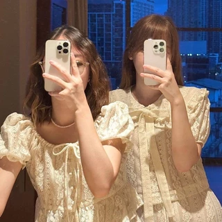 BNKBRAND STELLA TOP เสื้อครอปผ้าลูกไม้แต่งดีเทลปกระบาย มาพร้อมซับในและโบว์ผูก (PREORDER บางไซส์)