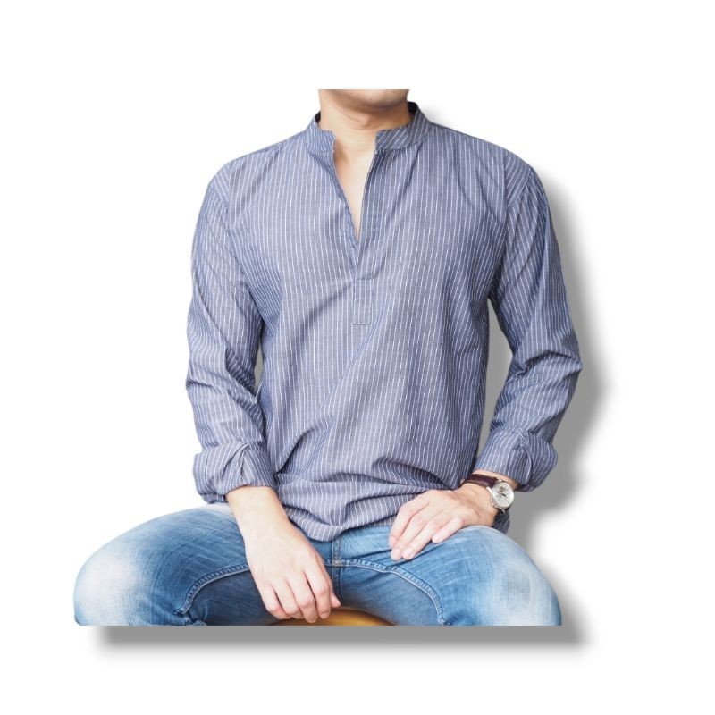 เสื้อเชิ้ต คอโปโล ลายริ้ว เสื้อเชิ้ตผู้ชายแขนยาว เสื้อเชิ้ตแบบลายริ้ว