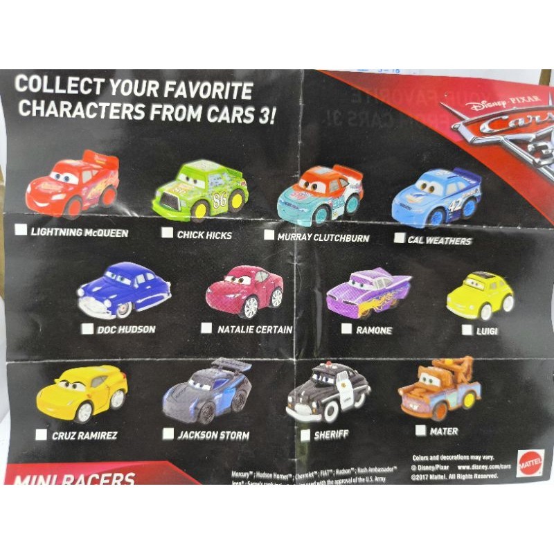 Cars Mini racers Disney Pixar โมเดลรถจากการ์ตูนเรื่อง Cars
