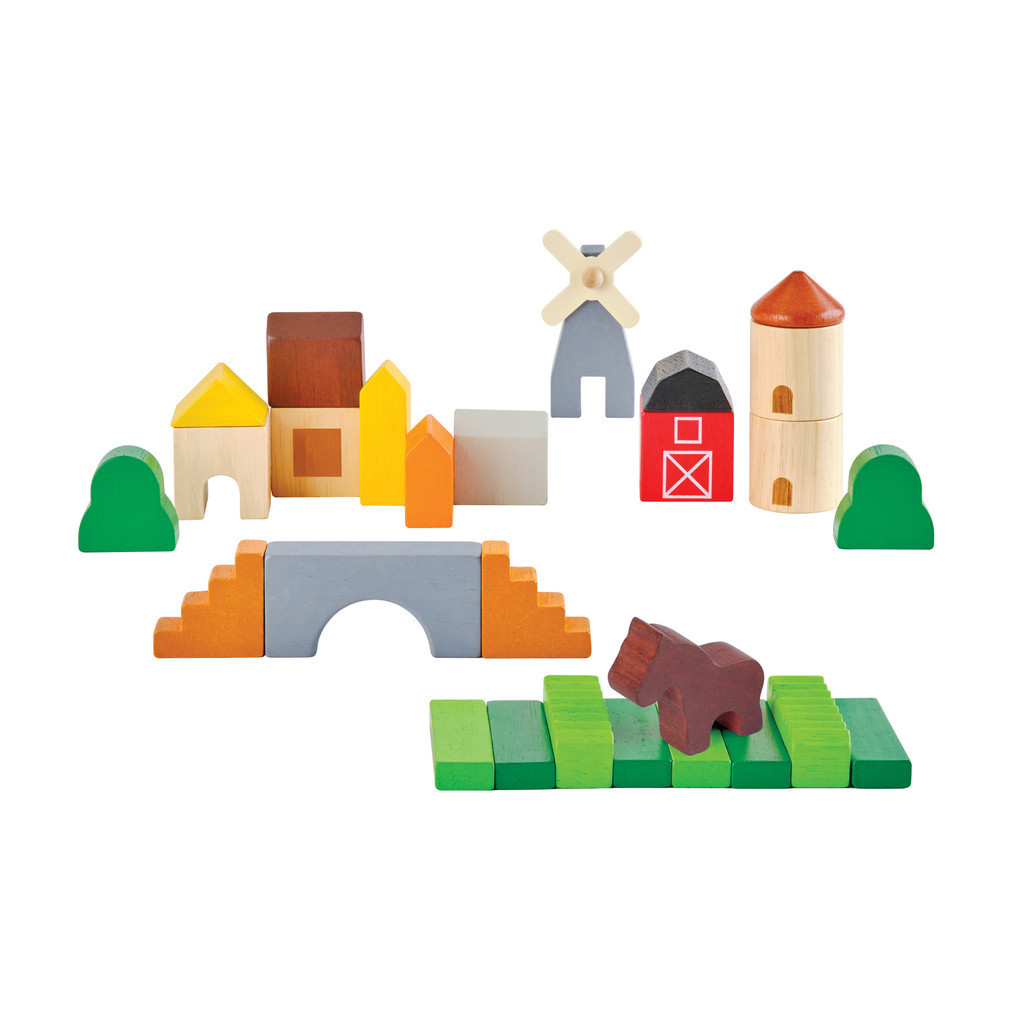 PlanToys ของเล่นไม้ 5546 Country Blocks ชุดบล็อกบ้านชนบท เสริมพัฒนาการ สำหรับเด็กอายุ 18 เดือน ขึ้นไ