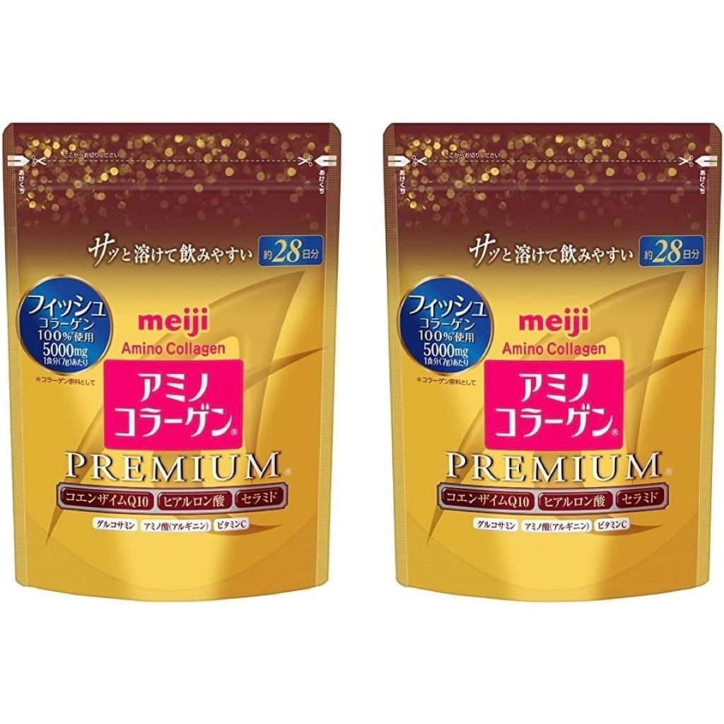 Meiji Amino Collagen Premium ผงรีฟิล 196 กรัม [ชุดละ 2 ชิ้น] 【ส่งตรงจากญี่ปุ่น】
