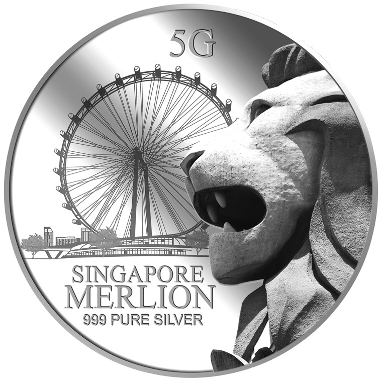 Puregold 999 เหรียญเงิน 5g ลาย Singapore Merlion Flyer นำเข้าจากสิงคโปร์