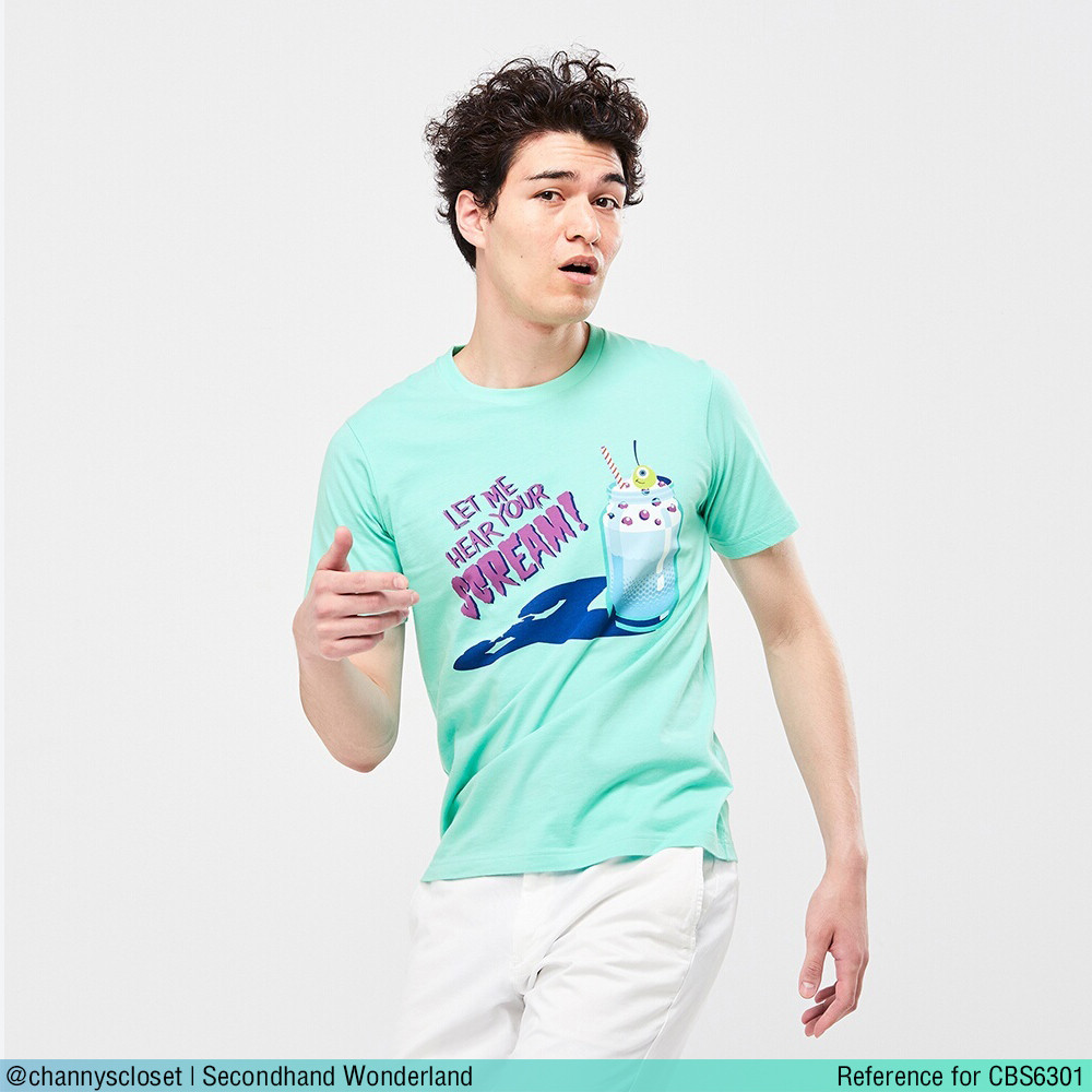 💖USED Uniqlo UT Disney - Teal Monster Inc T-Shirt | เสื้อยืดสีฟ้า สีม่วง ลายการ์ตูน แขนสั้น คอกลม ทรงใหญ่ แท้ มือสอง