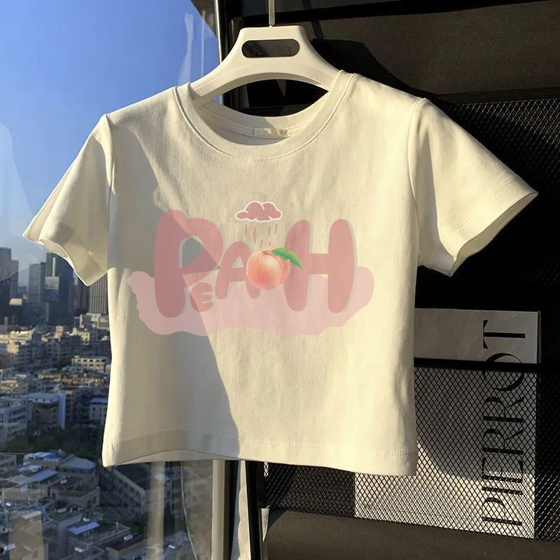 เสื้อครอป เสื้อแฟชั่น แขนสั้น คอกลม แฟชั่นลายน่ารัก สไตล์มินิมอล สำหรับผู้หญิง มีให้เลือกหลายสีหลายไซส์
