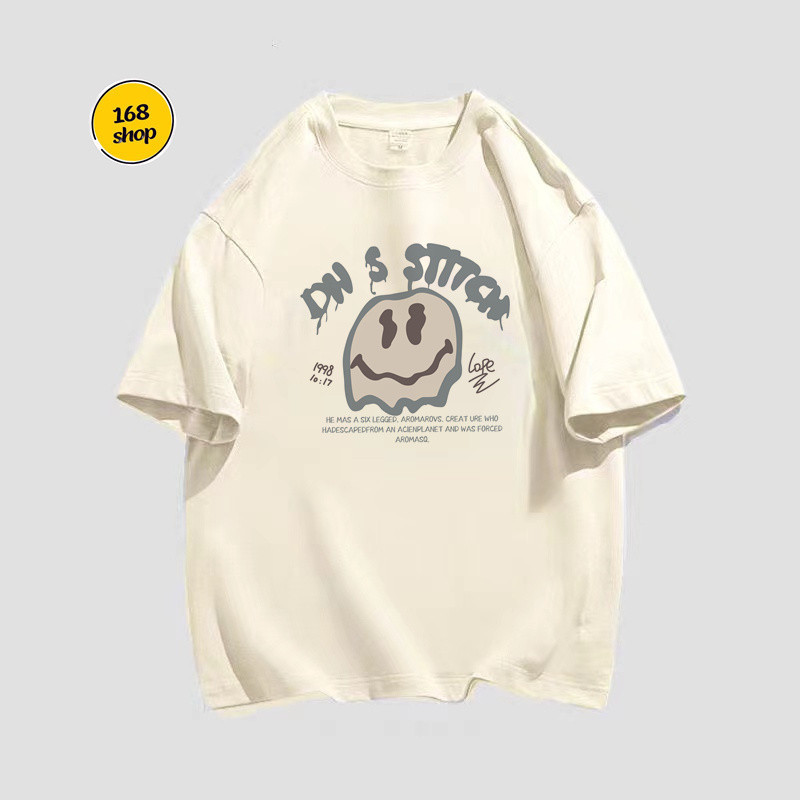 เสื้อยืดสกรีนลายสไมล์ แนวสตรีท สุดฮิต ผ้ายืดใส่สบาย ไม่ร้อน (พร้อมส่งจากไทย)