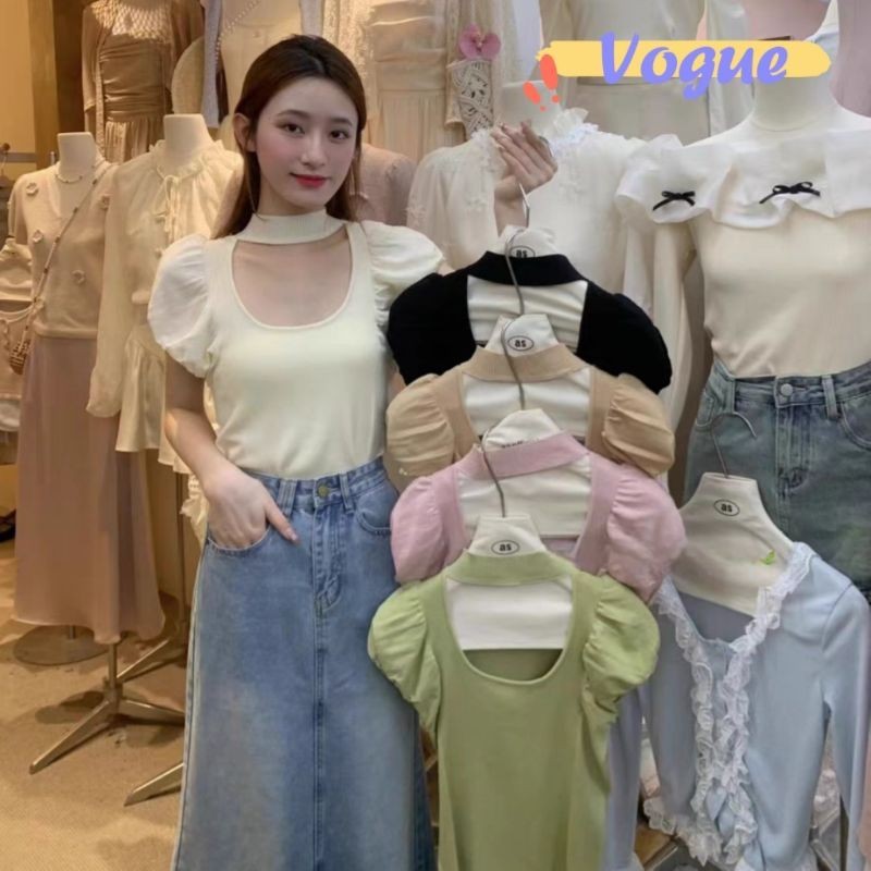 Vogue🌟พร้อมส่ง🌟 เสื้อเชิ้ตแขนสั้นทรงเข้ารูป เสื้อแขนสั้นคอยูรัดรูป แสดงรูปร่าง (BKD0131)