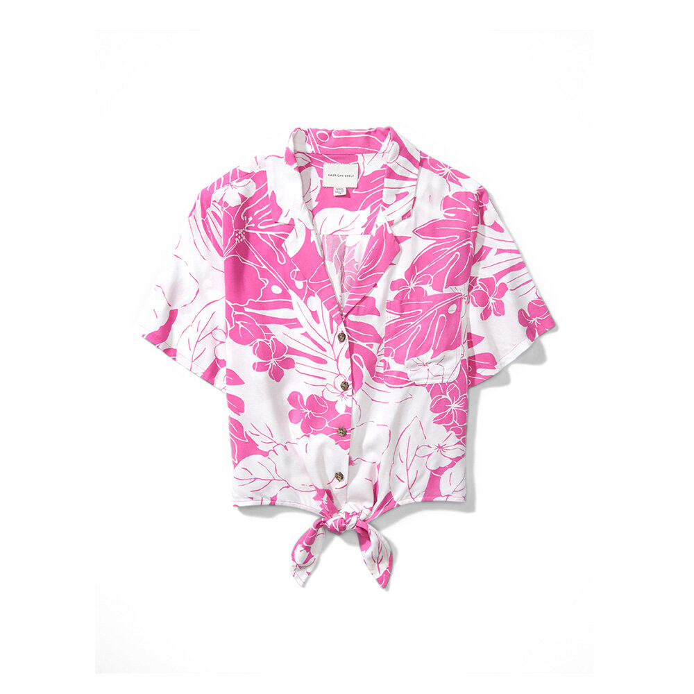 American Eagle เสื้อเชิ้ตผู้หญิง 5091 CORE TIE FRONT RESORT SHIRT สี PINK - 035-5091-615