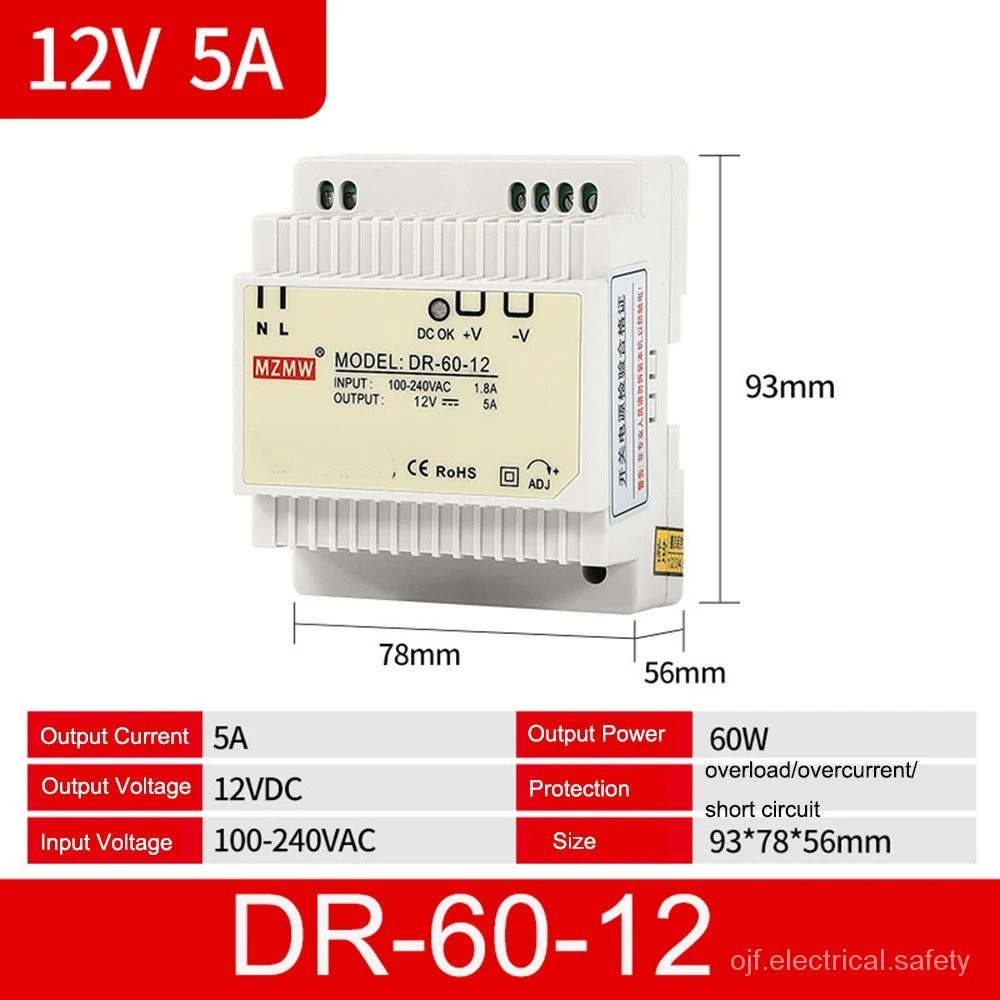 DR-60 60W เอาต์พุตเดี่ยว5V 12V 15V 24V Din Rail Switching Power Supply DR-60-5 DR-60-12 DR-60-15 DR-