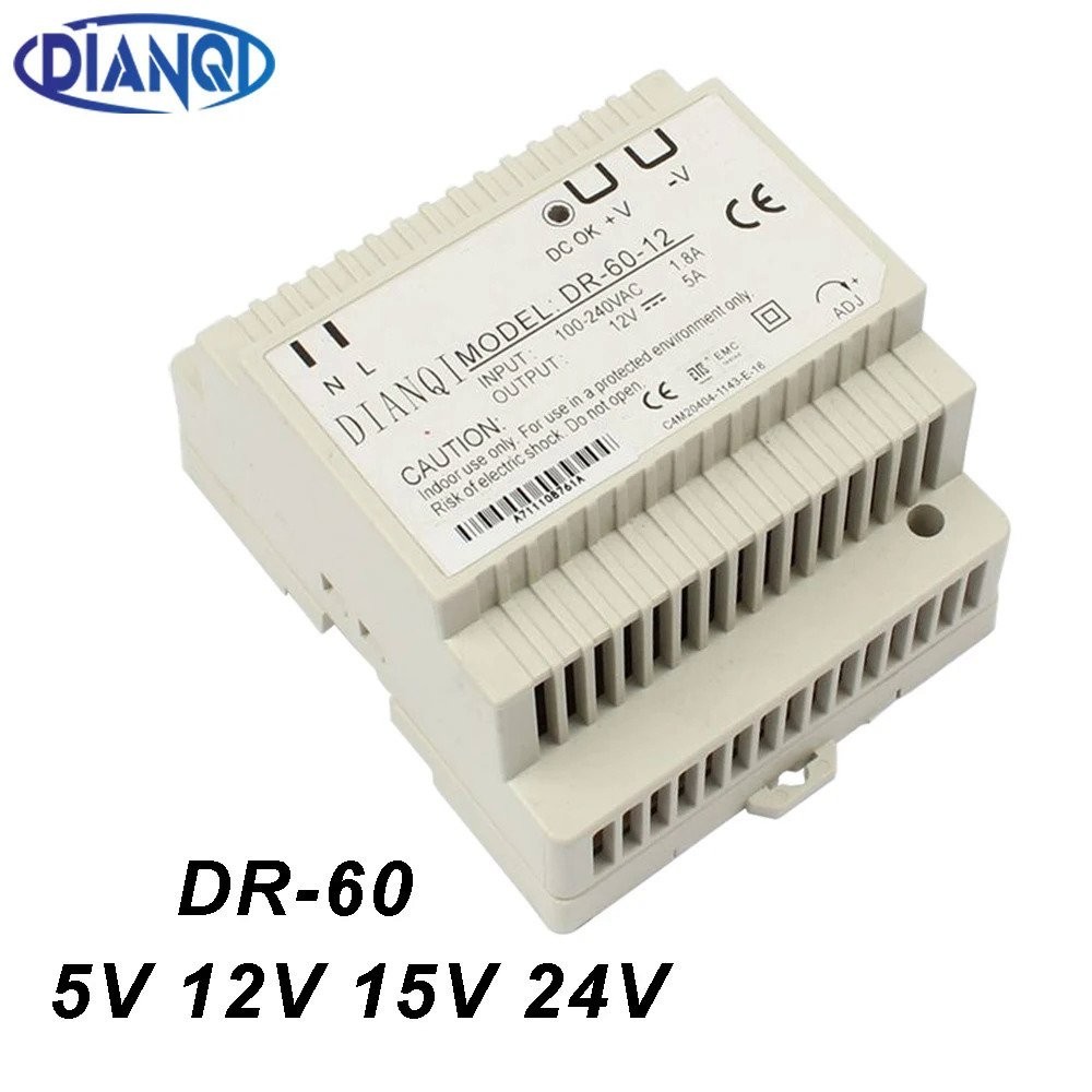 DIANQI Din Rail แหล่งจ่ายไฟ60W 5V 12V 24V Power Suply 24V 60W Ac Dc Converter คุณภาพดี DR-60-24 DR-6