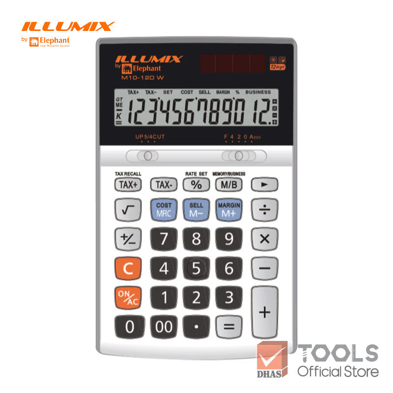 ตราช้าง อิลลูมิกซ์ เครื่องคิดเลข ขนาดกลาง รุ่น M10-12D สีขาว จำนวน 1 เครื่อง