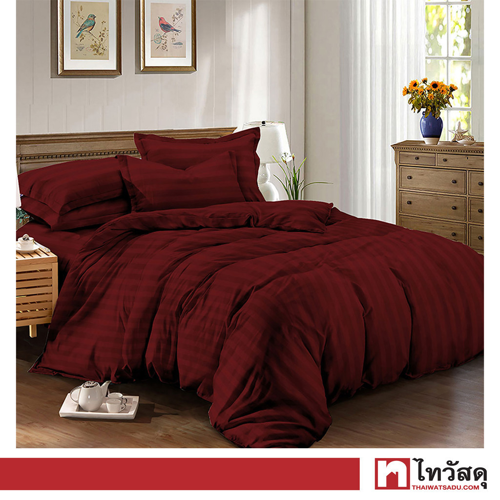 KASSA HOME ผ้าปูที่นอน ผ้าไมโครเทค รุ่น EMBOSS ขนาด 5 ฟุต (ชุด 5 ชิ้น) สีแดง