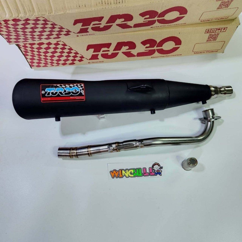TURBO ท่อผ่าดัง ทรงเดิม + จุกลดเสียง WAVE100S UBOX คอลายสปริง คอ28 ออก32 ใช้สำหรับแข่ง ไส้แป๊บ+ตะแกรง เสียงเหมือนท่อชาญส