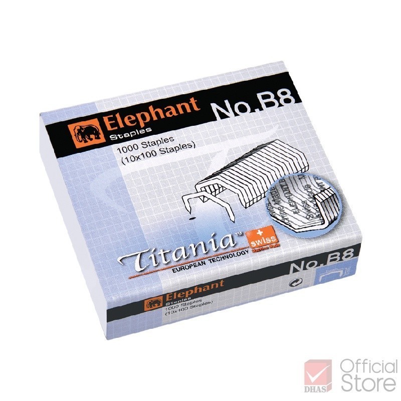 Elephant ลวดเย็บกระดาษ ไททาเนีย No.B8 หลังโค้ง จำนวน 1 กล่อง